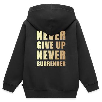 Never give up never surrender - Kinder Premium Organic Zip Hoodie - Schwarz - Hinten - AI Model Kid Male (0cm)