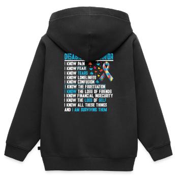 GUERRIER DU HANDICAP - Sweat Premium à capuche zippé enfant bio - noir - Dos - AI Model Kid Male (0cm)