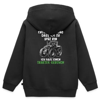 Entschuldigung das ich zu spät bin hab einen Trakt - Kinder Premium Organic Zip Hoodie - Schwarz - Hinten - AI Model Kid Male (0cm)