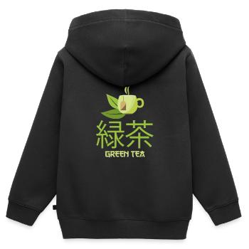 Grüner Tee - Kinder Premium Organic Zip Hoodie - Schwarz - Hinten - AI Model Kid Male (0cm)