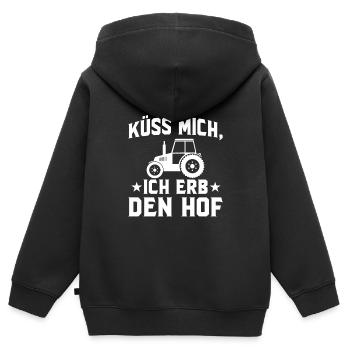 kuss mich ich erb den hof - Kinder Premium Organic Zip Hoodie - Schwarz - Hinten - AI Model Kid Male (0cm)