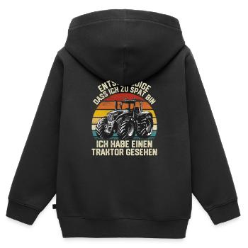 Habe einen Traktor gesehen Trecker - Kinder Premium Organic Zip Hoodie - Schwarz - Hinten - AI Model Kid Male (0cm)