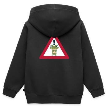 Panneau Frosch Lustig Panneau routier Panneau de signalisation - Sweat Premium à capuche zippé enfant bio - noir - Dos - AI Model Kid Male (0cm)