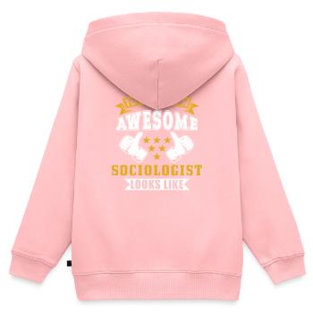 Don de sociologue - Sweat Premium à capuche zippé enfant bio - rose - Dos - AI Model Kid Female (0cm)
