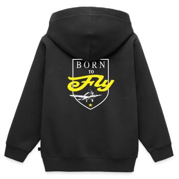 Né pour voler - Sweat Premium à capuche zippé enfant bio - noir - Dos - AI Model Kid Male (0cm)