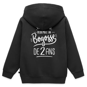 anniversaire 2 ans bogosse cadeau humour 2 ans - Sweat Premium à capuche zippé enfant bio - noir - Dos - AI Model Kid Male (0cm)