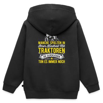 Manche Spielten In Ihrer Kindheit Mit Traktoren Im - Kinder Premium Organic Zip Hoodie - Schwarz - Hinten - AI Model Kid Male (0cm)