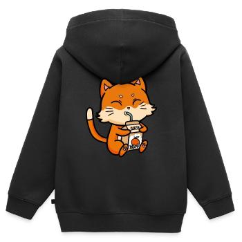 Katze trinkt Orangensaft Anime Manga - Kinder Premium Organic Zip Hoodie - Schwarz - Hinten - AI Model Kid Male (0cm)