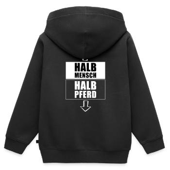 Moitié Humain Moitié Cheval Homme Humour Centaure - Sweat Premium à capuche zippé enfant bio - noir - Dos - AI Model Kid Male (0cm)