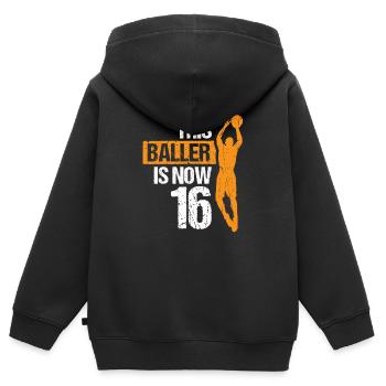 Cadeau vintage de 16 ans - Sweat Premium à capuche zippé enfant bio - noir - Dos - AI Model Kid Male (0cm)