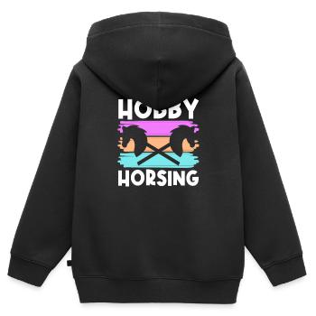 Hobby Horse Retro Grafik Steckenpferde Reiten Tren - Kinder Premium Organic Zip Hoodie - Schwarz - Hinten - AI Model Kid Male (0cm)