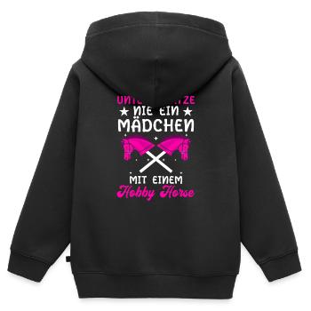 Unterschätze Nie Ein Mädchen Mit Einem Hobby Horse - Kinder Premium Organic Zip Hoodie - Schwarz - Hinten - AI Model Kid Male (0cm)