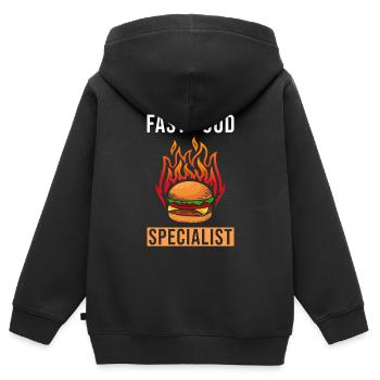 Spécialiste de la restauration rapide - Sweat Premium à capuche zippé enfant bio - noir - Dos - AI Model Kid Male (0cm)