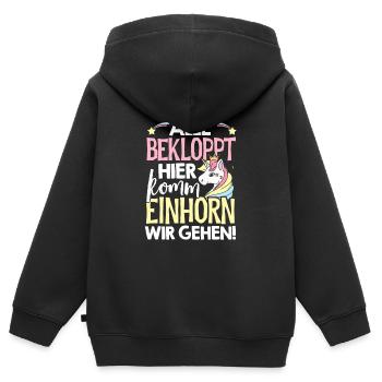 Alle Bekloppt Hier Komm Einhorn Wir Gehen Einhörne - Kinder Premium Organic Zip Hoodie - Schwarz - Hinten - AI Model Kid Male (0cm)