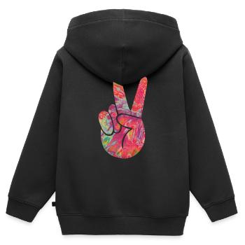 Peace Finger - Kinder Premium Organic Zip Hoodie - Schwarz - Hinten - AI Model Kid Male (0cm)