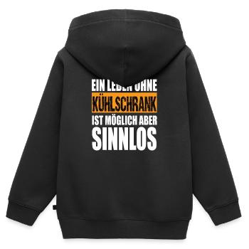 Ein Leben Ohne Kühlschrank möglich aber Sinnlos - Kinder Premium Organic Zip Hoodie - Schwarz - Hinten - AI Model Kid Male (0cm)