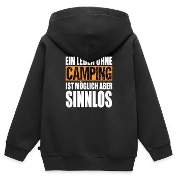 Ein Leben Ohne Camping Ist Möglich Aber Sinnlos - Kinder Premium Organic Zip Hoodie - Schwarz - Hinten - AI Model Kid Male (0cm)