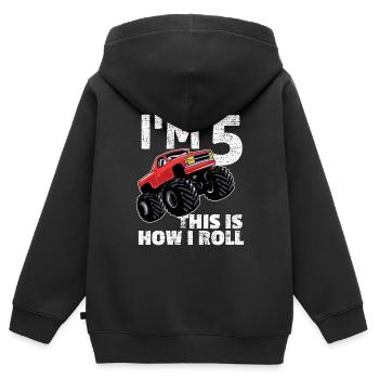 5. Geburtstag Monstertruck 5 Jahre Junge Geschenk - Kinder Premium Organic Zip Hoodie - Schwarz - Hinten - AI Model Kid Male (0cm)