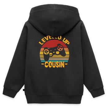 Monter de niveau Cousin Cousin Cousin Anniversaire Cousin - Sweat Premium à capuche zippé enfant bio - noir - Dos - AI Model Kid Male (0cm)