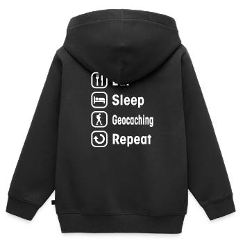 géocaching - Sweat Premium à capuche zippé enfant bio - noir - Dos - AI Model Kid Male (0cm)