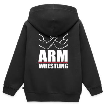Armdrücken - Kinder Premium Organic Zip Hoodie - Schwarz - Hinten - AI Model Kid Male (0cm)