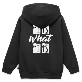 C’est ce que c’est - Sweat Premium à capuche zippé enfant bio - noir - Dos - AI Model Kid Male (0cm)