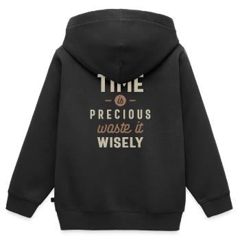 Zeit ist kostbar Verschwenden Sie es klug lustig - Kinder Premium Organic Zip Hoodie - Schwarz - Hinten - AI Model Kid Male (0cm)