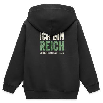 Ich bin Reich und ich scheiß auf alles - Kinder Premium Organic Zip Hoodie - Schwarz - Hinten - AI Model Kid Male (0cm)