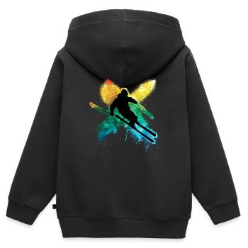 Bunter freestyle ski im Tiefschnee Winterurlaub - Kinder Premium Organic Zip Hoodie - Schwarz - Hinten - AI Model Kid Male (0cm)