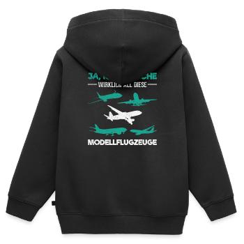 Modellbau Modellflugzeug - Kinder Premium Organic Zip Hoodie - Schwarz - Hinten - AI Model Kid Male (0cm)