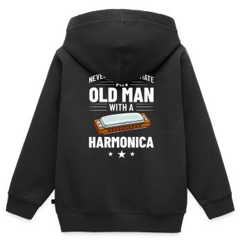 Mundharmonika Harmonica Spieler Lektionen Anfänger - Kinder Premium Organic Zip Hoodie - Schwarz - Hinten - AI Model Kid Male (0cm)