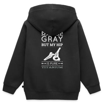 Mes cheveux peuvent être gris, mais mes hanches - Sweat Premium à capuche zippé enfant bio - noir - Dos - AI Model Kid Male (0cm)