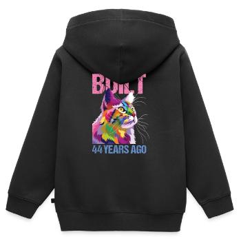 44ème anniversaire Chat Vintage Cadeau - Sweat Premium à capuche zippé enfant bio - noir - Dos - AI Model Kid Male (0cm)