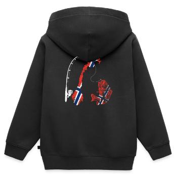 Norvège Fishing Tour Pêche - Sweat Premium à capuche zippé enfant bio - noir - Dos - AI Model Kid Male (0cm)