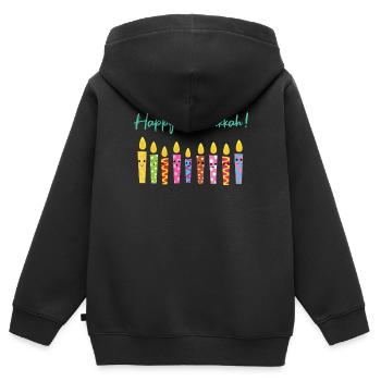 Mignon Joyeux Hanoukka Bougies Menorah Juif - Sweat Premium à capuche zippé enfant bio - noir - Dos - AI Model Kid Male (0cm)