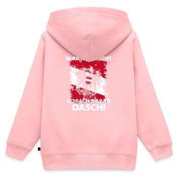 Blad Is Wurscht Schiach Warad Oasch - Kinder Premium Organic Zip Hoodie - Rosa - Hinten - AI Model Kid Female (0cm)