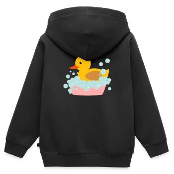Badeente Geschenk Gelbe Gummiente - Kinder Premium Organic Zip Hoodie - Schwarz - Hinten - AI Model Kid Male (0cm)