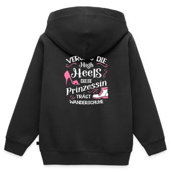 Vergiss High Heels Prinzessin Trägt Wanderschuhe - Kinder Premium Organic Zip Hoodie - Schwarz - Hinten - AI Model Kid Male (0cm)