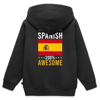 Cadeau espagnol 100% espagnol - Sweat Premium à capuche zippé enfant bio - noir - Dos - AI Model Kid Male (0cm)