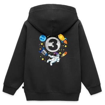 astronaute | | spatiale 3ème | Bday 3 ans Bday - Sweat Premium à capuche zippé enfant bio - noir - Dos - AI Model Kid Male (0cm)