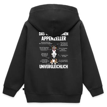 Appenzeller Sennenhund Kuscheltier Hund - Kinder Premium Organic Zip Hoodie - Schwarz - Hinten - AI Model Kid Male (0cm)