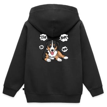 Appenzeller Sennenhund Kuscheltier Hund - Kinder Premium Organic Zip Hoodie - Schwarz - Hinten - AI Model Kid Male (0cm)