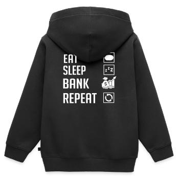 Banquier retraité Banque d’investissement Banque d’argent - Sweat Premium à capuche zippé enfant bio - noir - Dos - AI Model Kid Male (0cm)