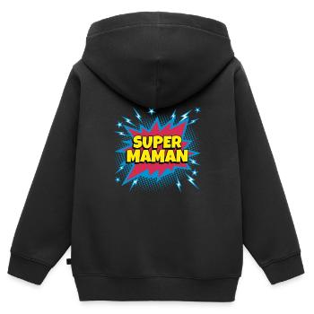 Super Maman super héro supermaman - Sweat Premium à capuche zippé enfant bio - noir - Dos - AI Model Kid Male (0cm)