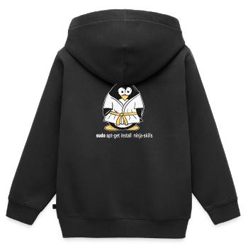 Linux Pinguin installiert seine Ninja Skills mit - Kinder Premium Organic Zip Hoodie - Schwarz - Hinten - AI Model Kid Male (0cm)