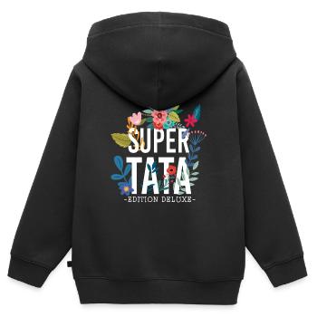 Super Tata, annonce de grossesse, - Sweat Premium à capuche zippé enfant bio - noir - Dos - AI Model Kid Male (0cm)