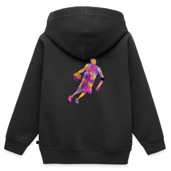 Cadeau de basketball pour le sport de tournoi d’entraînement - Sweat Premium à capuche zippé enfant bio - noir - Dos - AI Model Kid Male (0cm)