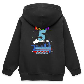 Lokomotive Kinder Dampflok ICH BIN 5 Geburtstags G - Kinder Premium Organic Zip Hoodie - Schwarz - Hinten - AI Model Kid Male (0cm)