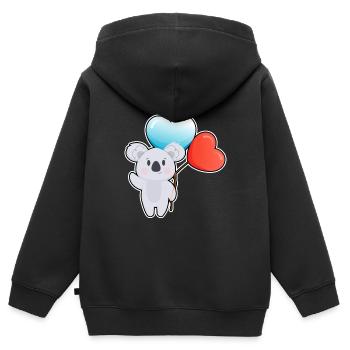 Koala-Bär Kawaii mit rotem Herz-Blau-Ballon - Kinder Premium Organic Zip Hoodie - Schwarz - Hinten - AI Model Kid Male (0cm)