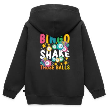 Bingo Shake These Balls pour un joueur de bingo - Sweat Premium à capuche zippé enfant bio - noir - Dos - AI Model Kid Male (0cm)